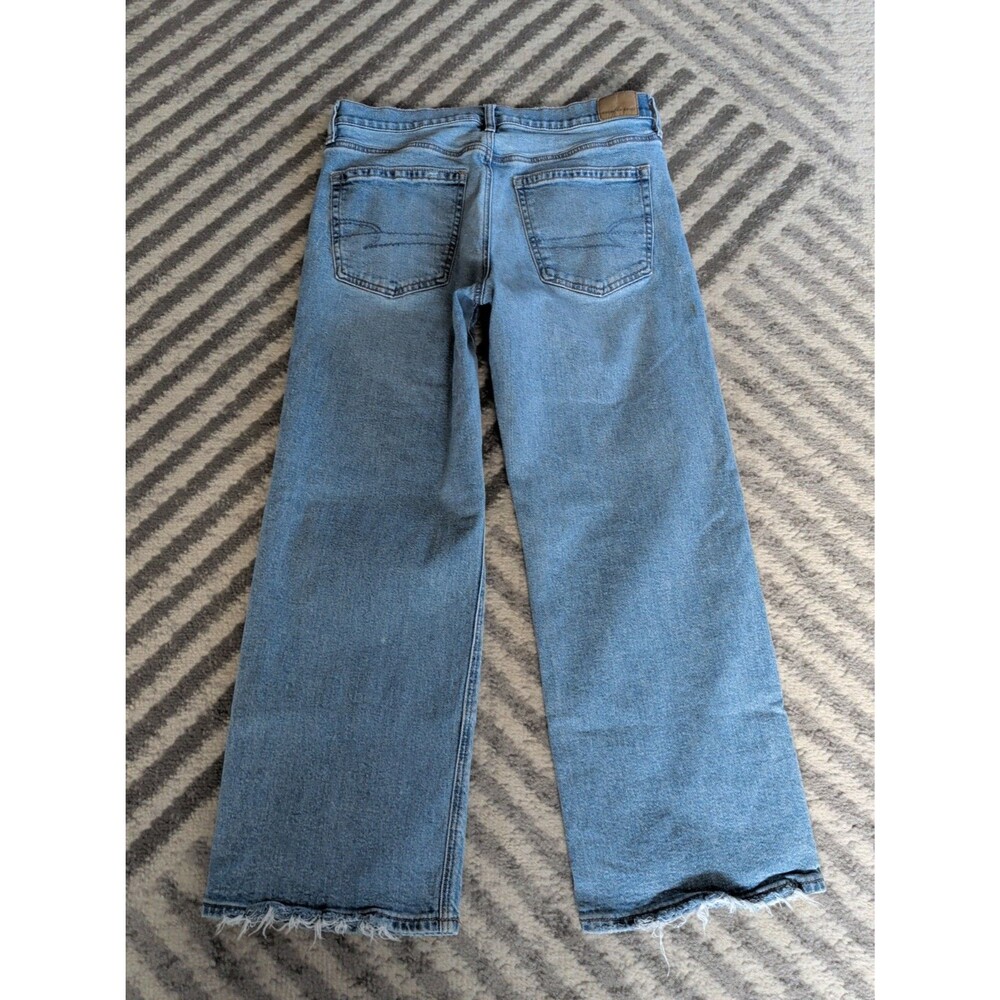 American Eagle Jeans Womens 6 Blue Short Stovepipe Wide Leg Light Wash Boho - Picture 7 of 9
